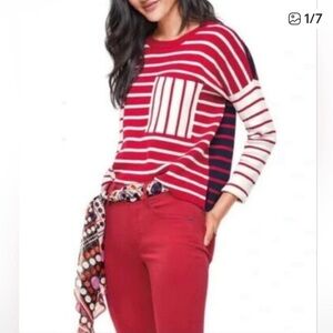 CAbi 5635 Vivien Pocket Pullover - size XS - Black and Red Striped Sweater
